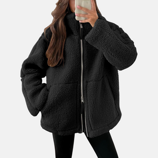 Teddyjacke - Oversized Fleecejacke mit Stehkrage für Damen