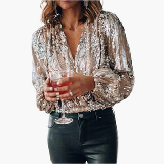 Glitzer Top - Elegante Bluse Glitzernde Pailletten für Damen