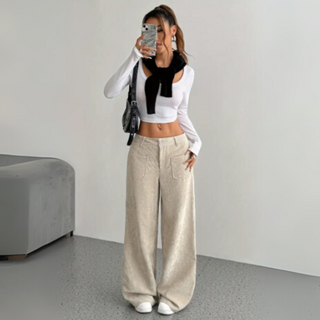 Weite Cordhose für den Herbst - Stilvolle Hose mit hoher Taille für Damen