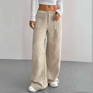 Weite Cordhose für den Herbst - Stilvolle Hose mit hoher Taille für Damen