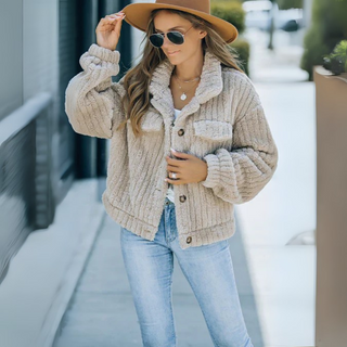 Teddyjacke - Stilvolle Fleecejacke mit Stehkrage für Damen