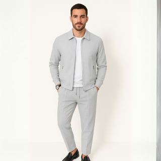 Waffelstrick Zweiteiler  - Premium Jacke mit Hose Set für Herren