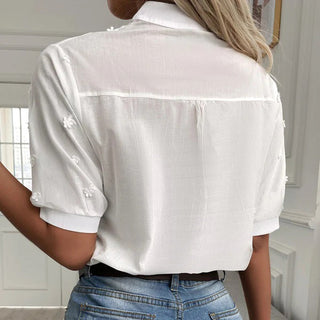 Blusenshirt für Damen - Luftiges Weiße Top mit Stehkragen für Sommer