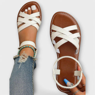 Sandalen für Damen - Bequeme Flache Römersandalen mit Fußbett