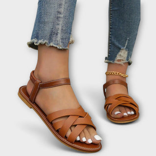 Sandalen für Damen - Bequeme Flache Römersandalen mit Fußbett