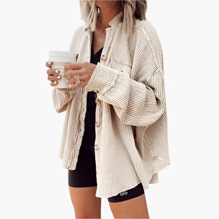 Cordhemd - Oversized Rippenflanell Hemdbluse für Damen