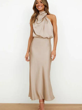 Abendkleid für Damen - Elegantes Satin Neckholder Kleid für Hochzeitsgäste