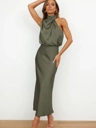 Abendkleid für Damen - Elegantes Satin Neckholder Kleid für Hochzeitsgäste