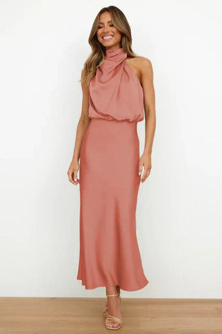 Abendkleid für Damen - Elegantes Satin Neckholder Kleid für Hochzeitsgäste