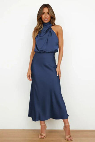 Abendkleid für Damen - Elegantes Satin Neckholder Kleid für Hochzeitsgäste
