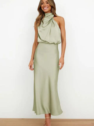 Abendkleid für Damen - Elegantes Satin Neckholder Kleid für Hochzeitsgäste