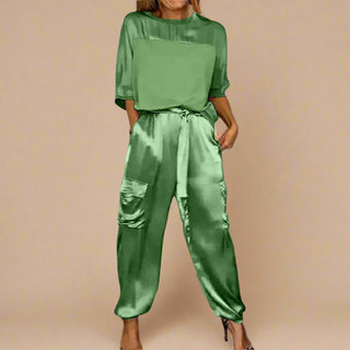 Satin Zweiteiler - Luftige Twin Set mit Top & Hose für Damen