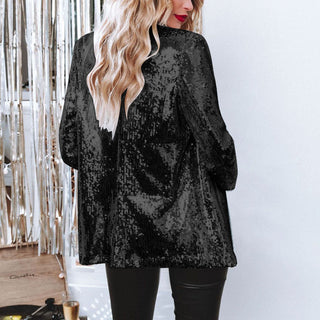 Glitzer Blazer  - Stilvolle Lange Jacke mit Glitzernde Pailletten für Damen