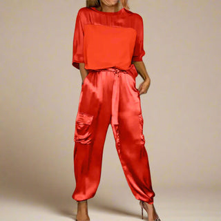 Satin Zweiteiler - Luftige Twin Set mit Top & Hose für Damen