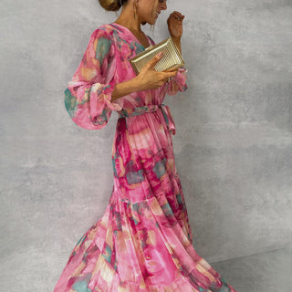 Sommerkleid für Damen - Elegantes Florales Maxikleid mit langen Ärmeln