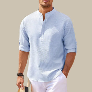 Kane Sommershirt | Premium Leinen-optik bluse mit Stehkragen und V-Ausschnitt für Herren