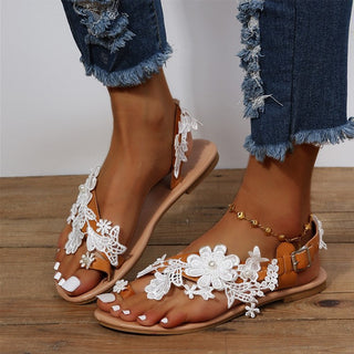 Bequeme Sandalen mit Blumen & Knöchelriemen