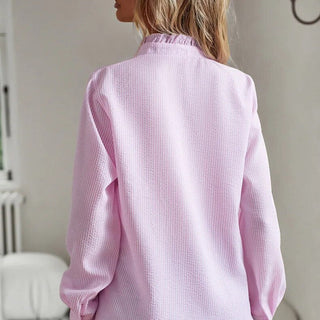 Blusenshirt für Damen - Luftiges Zarte Bluse mit Stehkragen für Sommer