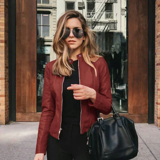 Lederjacke für Damen - Kurze Übergangsjacke aus Kunstleder