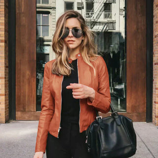Lederjacke für Damen - Kurze Übergangsjacke aus Kunstleder