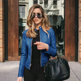 Lederjacke für Damen - Kurze Übergangsjacke aus Kunstleder