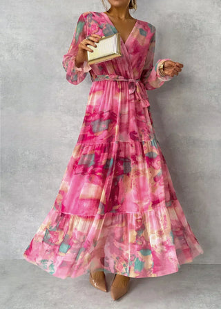 Sommerkleid für Damen - Elegantes Florales Maxikleid mit langen Ärmeln