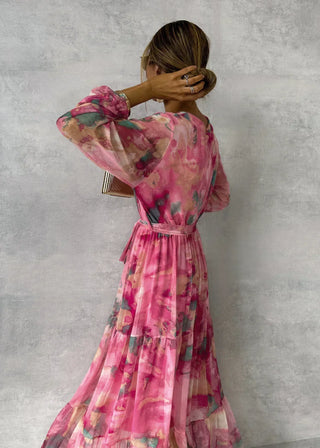 Sommerkleid für Damen - Elegantes Florales Maxikleid mit langen Ärmeln