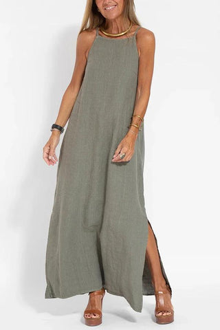 Sommerkleid für Damen - Luftige Maxikleid in Leinen-Look