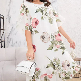 Sommerkleid für Damen - Elegantes Chiffon Midikleid mit Blumenmuster