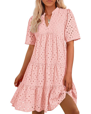 Sommerkleid - Luftiges A-Linien Stufenkleid mit V-Ausschnitt