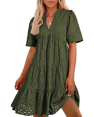 Sommerkleid - Luftiges A-Linien Stufenkleid mit V-Ausschnitt