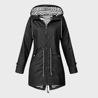 Regenjacke - Wasserdichte Lange Windbreaker mit Kapuze für Damen