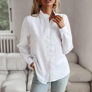 Blusenshirt für Damen - Luftiges Zarte Bluse mit Stehkragen für Sommer